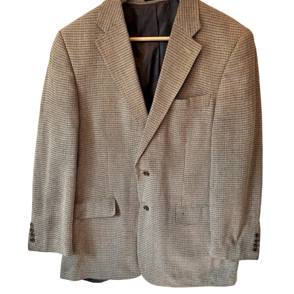Vintage Savannah Silk‎ Blazer Mens 42L Brown Tweed Silk 2 Button Sports Coat